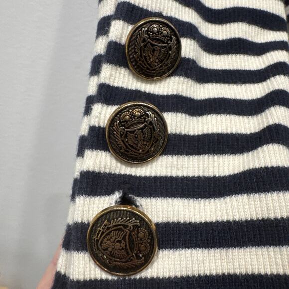 Massimo Dutti Striped Long Sleeve Shirt Gold Buttons Womana Size XS Cream Navy - Picture 4 of 8